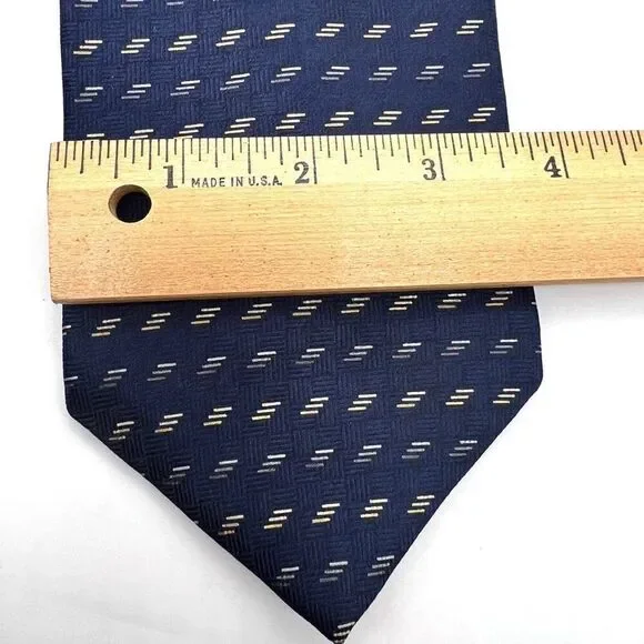 Vintage Bill Blass Silk Tie Blue and Light Yellow / Cream - Picture 7 of 8